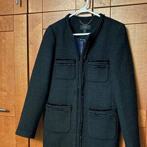 J Crew Sz 4  Black Wool Blend Elegant With 4 Decorative Pockets Long Coat $349